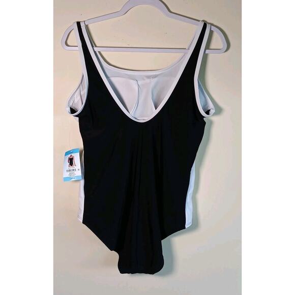 Lands' End One-Piece Swimsuit Women's Scoop Neck Black White Side Stripe Large - Picture 2 of 7